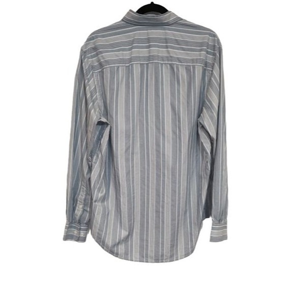 Perry Ellis Men's Blue Striped Long Sleeve Button Down Cotton Shirt Size Large - Picture 2 of 5